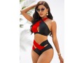 Contrast Cross Strap High Waist Bikini Set