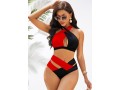 Contrast Cross Strap High Waist Bikini Set