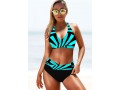 Contrast Halter Geometric Print Bikini Set