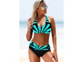 Contrast Halter Geometric Print Bikini Set