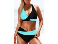 Criss Cross Neck Color Block Mid Waist Bikini Set