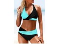 Criss Cross Neck Color Block Mid Waist Bikini Set