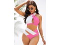 Cross Halter Contrast High Waist Bikini Set