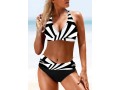 Geometric Print Contrast Halter Bikini Set