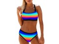 Gradient Spaghetti Strap Bowknot Rainbow Color Bikini Set