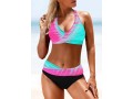 Halter Mid Waist Rainbow Color Bikini Set