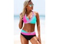 Halter Mid Waist Rainbow Color Bikini Set