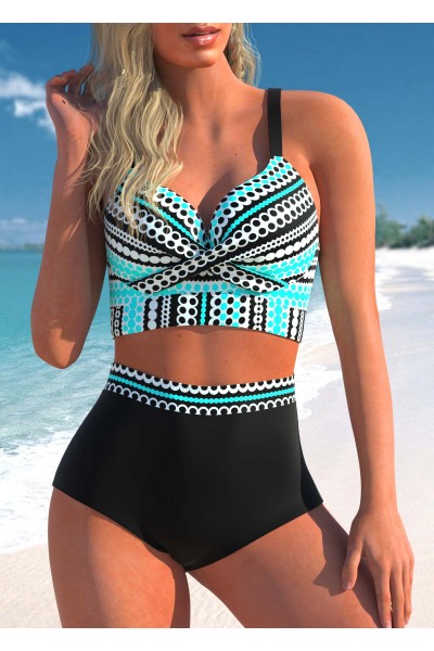 High Waisted Polka Dot Black Bikini Set