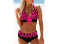 Leopard Print Halter Bowknot Bikini Set