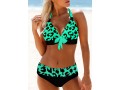 Leopard Print Wide Strap Bowknot Detail Halter Bikini Set