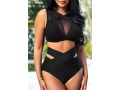 Mesh Stitching High Waisted Black Bikini Set