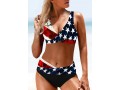 Mid Waist American Flag Print Lace Up Bikini Set