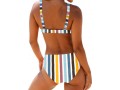 Mid Waist Multi Stripe Spaghetti Strap Bikini Set