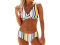 Mid Waist Multi Stripe Spaghetti Strap Bikini Set