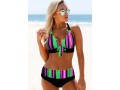 Mid Waist Rainbow Stripe Halter Bikini Set