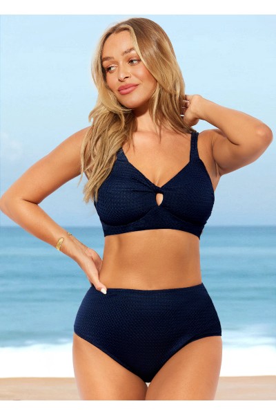 Navy Blue Wide Strap High Waisted Bikini Set