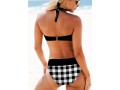 Plaid Black Mid Waist Halter Bikini Set