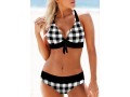 Plaid Black Mid Waist Halter Bikini Set