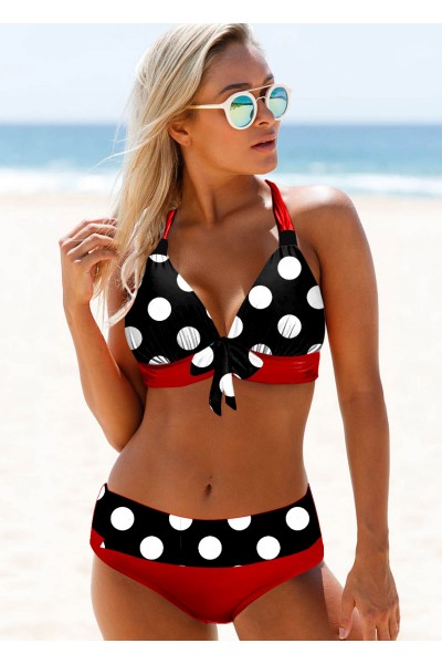 Polka Dot Halter Bowknot Bikini Set