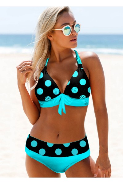 Polka Dot Halter Neck Bowknot Bikini Set