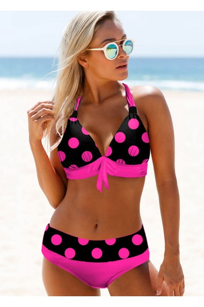 Polka Dot Mid Waist Bowknot Bikini Set