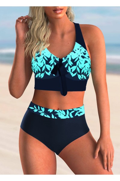 Printed Bowknot High Waisted Bikini Set