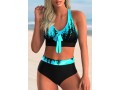 Scape Print High Waisted Bowknot Bikini Set