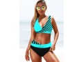 Stripe Print Lace Up Back Bikini Set