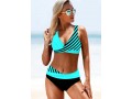 Stripe Print Lace Up Back Bikini Set