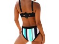 Stripe Print Spaghetti Strap Cyan Bikini Set