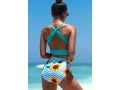 Sunflower Print Bowknot High Waisted Bikini Set