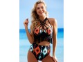 Tassel Cross Strap Tribal Print Bikini Set