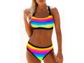 Tie Back Multi Stripe Rainbow Color Bikini Set