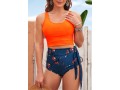 Tie Side High Waist Orange Floral Print Bikini Set