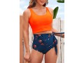 Tie Side High Waist Orange Floral Print Bikini Set