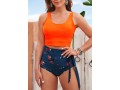 Tie Side High Waist Orange Floral Print Bikini Set