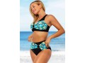 Tribal Print High Waisted Black Cross Strap Bikini Set