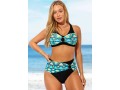 Tribal Print High Waisted Black Cross Strap Bikini Set