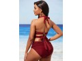 Wine Red Halter Mid Waist Bikini Set