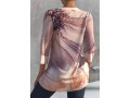 3/4 Sleeve Split Neck Printed Peach Pink Blouse