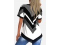 Asymmetric Hem Chiffon Panel Geometric Print Blouse