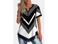 Asymmetric Hem Chiffon Panel Geometric Print Blouse