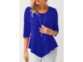 Asymmetric Hem Royal Blue Chiffon Blouse