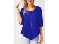 Asymmetric Hem Royal Blue Chiffon Blouse