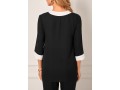 Black Contrast Tie Neck 3/4 Sleeve Blouse