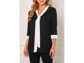 Black Contrast Tie Neck 3/4 Sleeve Blouse