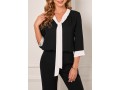 Black Contrast Tie Neck 3/4 Sleeve Blouse