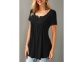 Button Detail Short Sleeve Black Blouse