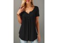 Button Detail Short Sleeve Black Blouse