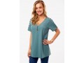 Button Detail V Neck Short Sleeve Blouse